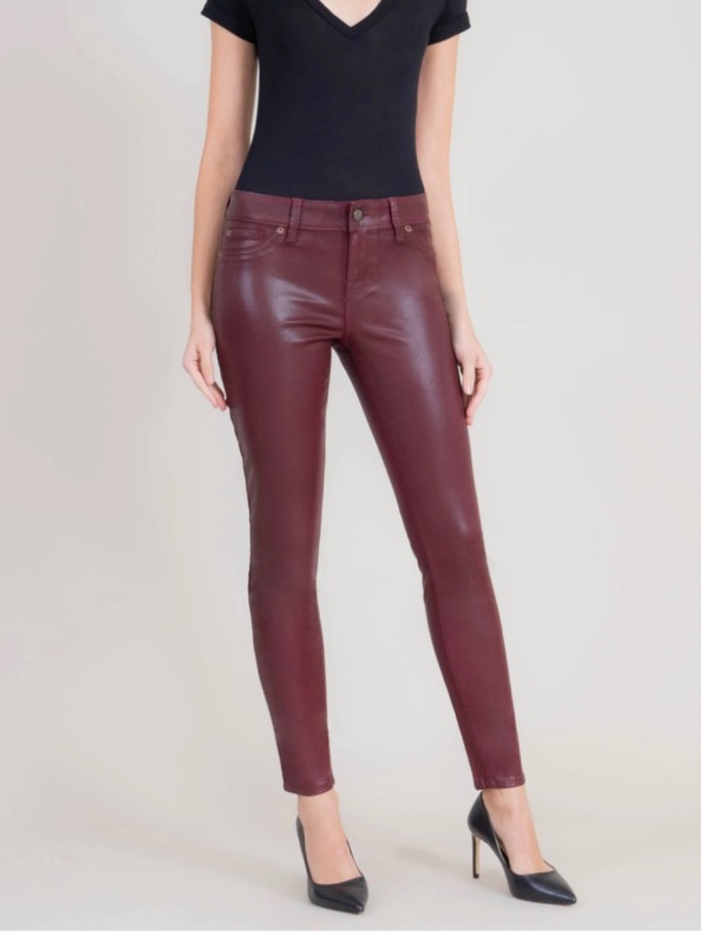 Level 99 Women's Skinny Coated Denim — Burgundy - Size 30/10